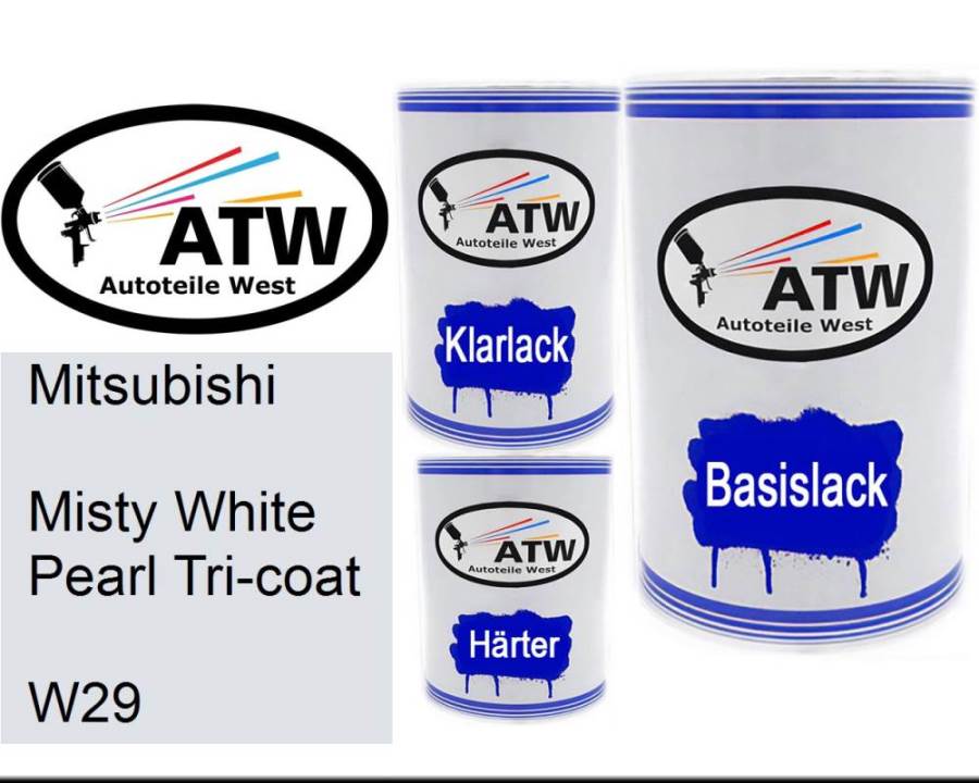 Mitsubishi, Misty White Pearl Tricoat, W29: 500ml Lackdose + 500ml Klarlack + 250ml Härter - Set, von ATW Autoteile West.